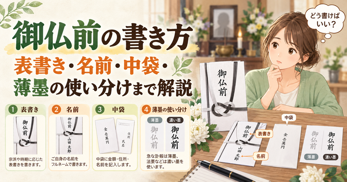 御仏前の書き方|表書き・名前・中袋・薄墨の使い分けまで解説